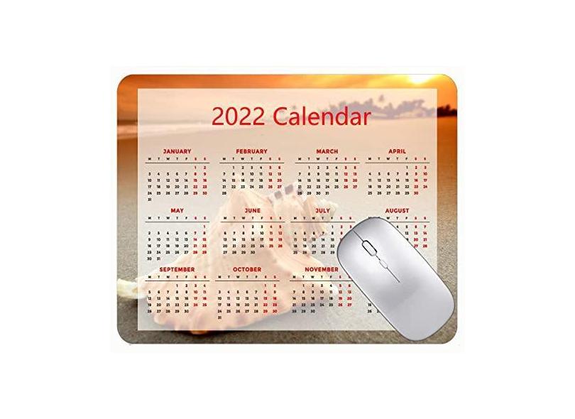 Mouse pad com calendário 2022, com feriados, mouse pad de praia com bordas costuradas