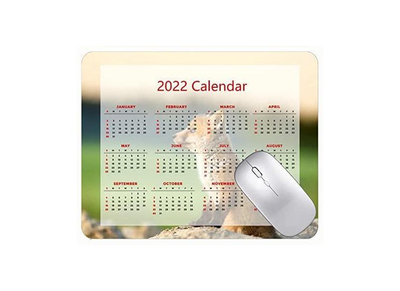 Mouse pad calendário 2022 com bordas costuradas, preto, para jogos, fofo, raposa, filhote, para jogos, mouse