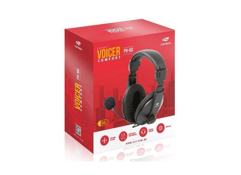 Fone com Microfone Voicer Comfort PH-60BK C3 TECH - C3TECH