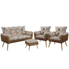 Imagem de Namoradeira E 2 Poltronas Opala Com Puff Lunar F-014 Sued Estampado Be