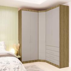 Imagem de Guarda Roupa Modulado De Canto Diagonal 3 Pçs Com 5 Pts E 4 Gavetas Móveis Avelã Pf Com Cinammon Pf