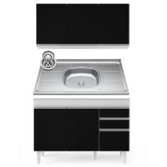 Imagem de Armário Aéreo E Balcão Com Pia 120Cm Michigan Branco/Preto