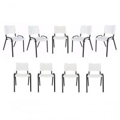 Imagem de Kit 9 Cadeiras Iso Para Escola Escritório Comércio Preta Base Branca