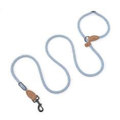 Imagem de Mile High Life | Coleira de corda para cães com conexão personalizada de couro genuíno | Guia deslizante para cães | Configuração dupla | com fecho resistente de metal resistente (azul cinza, 2,8 m sem mãos)