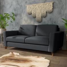 Imagem de Sofá Sala de Estar Living 3 Lugares 220cm Presley Pés Madeira Linho Cinza Escuro G52 - Gran Belo