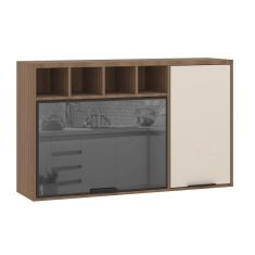 Imagem de Armário Aéreo De Cozinha 120cm 2 Portas Com Vidro Reflecta E Nichos Aspen Luciane Móveis Vanilla/beige