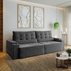 Imagem de Sofá Retrátil Reclinável com Porta Copos e Usb 4 Lugares 280cm Embaúba