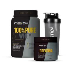 Imagem de Combo 100% Pure Whey Pote 900g e Creatina 100g e Coqueteleira 700mL - Probiótica-Unissex