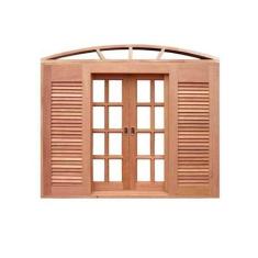 Imagem de Janela Veneziana Quadriculada Arco 6 Folhas em Madeira Maciça Cedro Ar