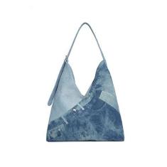 Imagem de ALOLBAG Bolsa de ombro jeans moderna para mulheres, bolsas femininas de grife, bolsa transversal de aba média, bolsa feminina retrô fashion, Azul