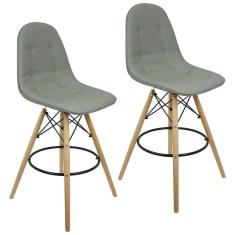 Imagem de Kit 2 Banquetas Botonê Eiffel Assento Couro Base Fixa Madeira - Cinza