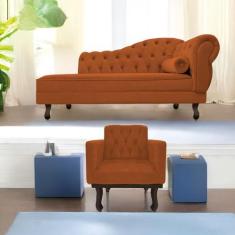 Imagem de Kit Diva Recamier Diana 185cm Lado Esquerdo E 01 Poltrona Classic Sued