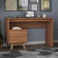 Imagem de Mesa Escrivaninha Doha 2 Gavetas 120 Cm Nogal - Hecol Móveis