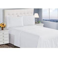 Imagem de Jogo de Lençol King 400 Fios 4 Peças Branco Ponto Palito Casa Dona