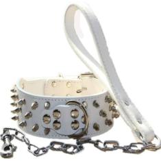 Imagem de Coleira para animais de estimação de couro cravejado, conjunto de 2 peças, pitbull boxer para cães médios e grandes, camuflagem, M/437 (Color : White, Size : L)