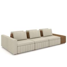 Imagem de Sofá Ilha E Puff Sala Living 365cm Siesta M22 Linho Cru/Marrom - Mpoze