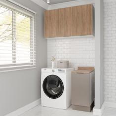 Imagem de Lavanderia Modulada 2 Peças 1 Armário Aéreo 3 Portas 1 Balcão Ipanema Cabecasa Madeiramadeira Cinza/Acácia