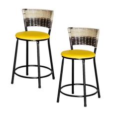 Imagem de Jogo 2 Banqueta Baixa Ratan Hawai Preta Cappuccino Premium - Lamar Des