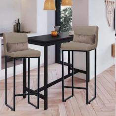 Imagem de Kit 02 Banqueta Alta com Encosto Lucca Industrial Cozinha Balcão Ferro Preto Suede Bege e Almofada Bege - Ahazzo Móveis