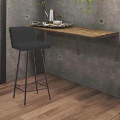 Imagem de Kit Mesa Suspensa de Parede Fixa mdf Caramelo + 1 Banqueta Lexi Ferro Marrom Suede Preto - Ahazzo Móveis