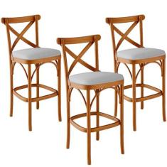 Imagem de Kit 03 Banquetas Altas Cozinha Bancada Bar Sala de Jantar Estofada Ávila L02 Linho Cinza - Lyam