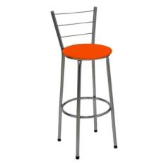 Imagem de Banqueta Alta Cromada com Encosto Assento Laranja - Jaddi