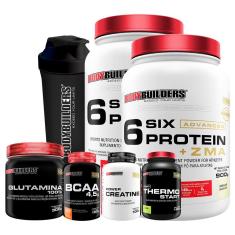 Imagem de Kit 2x Six Protein Advanced 900g + BCAA+ Creatina + Glutamina + Thermo + Coquet 600 ml Bodybuilders-Unissex