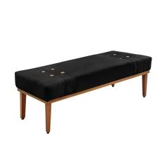 Imagem de Divã Recamier Banco Base Madeira Para Quarto Gênova 195cm Suede S04 - D`rossi Cor Preto