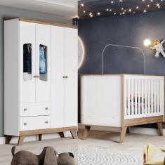 Imagem de Quarto de Bebê com Guarda Roupa 4 Portas e Berço 3 em 1 Lola Henn, Bra
