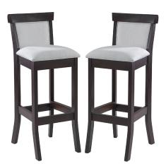 Imagem de Kit 2 Banquetas Alta Estofada Encosto Mônaco 36x100Cm Madeira Maciça Linho Bege Cru L71 - RMI