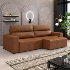 Imagem de Sofá Retrátil 4 Lugares 264cm 2 Módulos Nero com USB Couro Manchado Claro G52 - Gran Belo