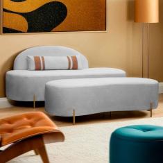 Imagem de Sofá Curvo Orgânico com Puff Maitê 2 Pessoas 180cm Cinza SOFA STORE