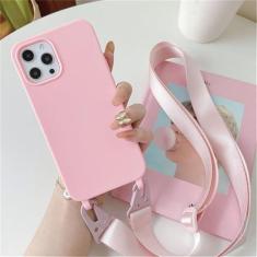 Imagem de Capa de silicone fosco com alça de colar crossbody para iPhone 15 14 Pro Max 11 12 13 Mini XR X XS 7 8 Plus SE Capa à prova de choque, rosa, para iPhone 12 ProMax