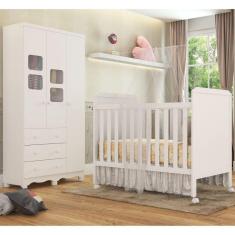 Imagem de Quarto de Bebê Completo Berço Mini Cama Cloe 2 Em 1 Guarda Roupa Uli 3 Portas 3 Gavetas Móveis Peroba