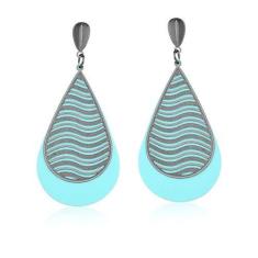 Imagem de Brinco Vivid Pendente Gota Azul Folheado Ródio Negro