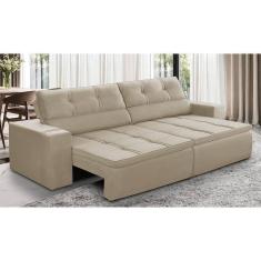 Imagem de Sofá Retrátil e Reclinável 3 lugares 2,10m com Molas Stella Suede Bege Adonai Estofados