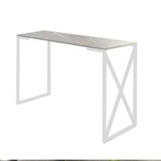 Imagem de Mesa Escrivaninha 90cm Bex Home Office Industrial Consultório Ferro Branco MDF Marmorizado Cinza - Ahz Móveis