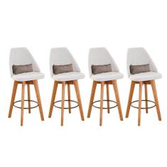 Imagem de Kit 04 Banquetas Alta Maya Giratória Com Encosto Gourmet Linho Bege e Almofada Sintético Bege - Aurora Line