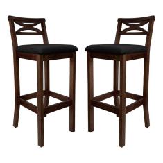 Imagem de Kit 2 Banquetas Media Estofada para Bancada Madri Madeira Capuccino Suede CCS