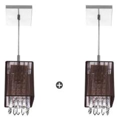 Imagem de Kit 2 Lustres Pendente Cupula Quadrada Cganza Cristal Acrílic Marrom