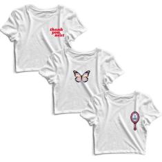 Imagem de Kit 3 Blusas Cropped Tshirt Camiseta Feminina Blusinha-Feminino