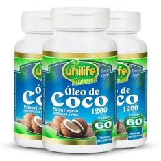 Imagem de Kit 3 Óleo De Coco Extra Virgem 60 Cápsulas Unilife