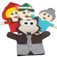 Imagem de Fantoche Chapeuzinho E O Lobo Mau Feltro Com 4 Peças - Glauce Brinqued