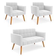 Imagem de Namoradeira e 2 Poltronas Pé Palito Castanho Elisa Bouclê Off Wte D03 - D`Rossi