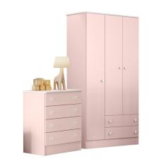 Imagem de Gaveteiro E Guarda Roupa 3 Portas Saint John Rosa Acetinado