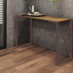 Imagem de Mesa Escrivaninha Bex Industrial Escritório Ferro Marrom MDF Imbuia - Ahz Móveis