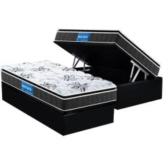 Imagem de Cama Box Baú Solteiro: Colchão Espuma Probel D40 Guarda Costas Premium Hiper Firme Euro Pillow + Base CRC Suede Black(88x188)