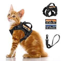 Imagem de Peitoral tático grande para gatos, peitoral reflexivo ajustável para gatos adultos e coleira à prova de fuga, colete tático para filhotes de cachorro com alça, ajuste confortável, fácil de controlar,