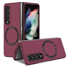 Imagem de Estojo magnético de carregamento sem fio para Samsung Galaxy Z Fold 3 4 estojos à prova de choque e anti-impressão digital, Claret, para Galaxy Z Fold 3