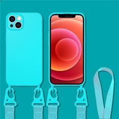 Imagem de Capa de colar com alça de corda de cordão crossbody para iPhone 11 12 13 14 15 Pro Max Mini XS X XR 7 8 Plus SE Capa de silicone líquido, azul celeste, para iPhone 13 Pro